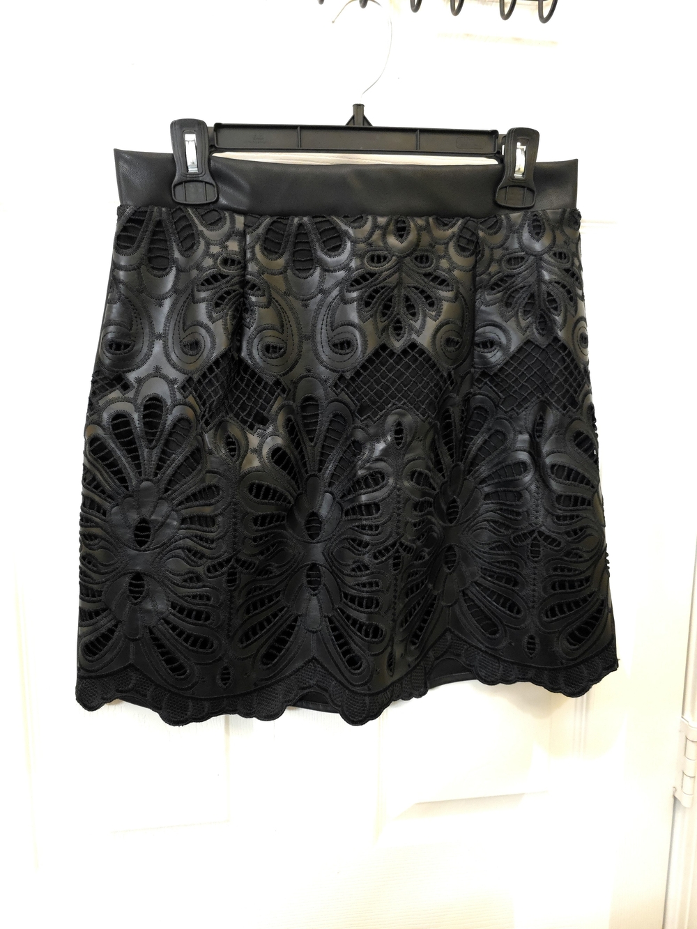 CHICME Black Faux Leather & Lace Mini Skirt Women's Size Large